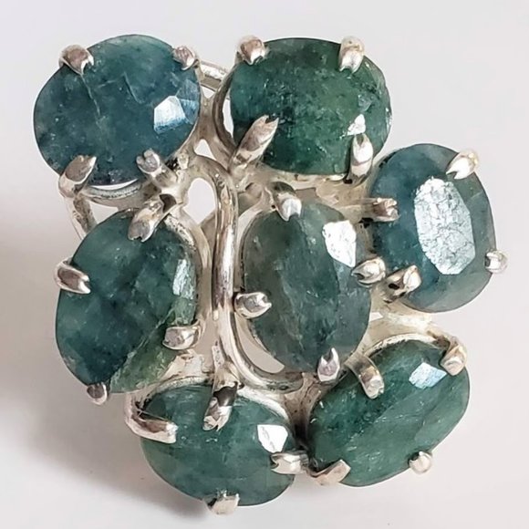 Native Artisan Jewelry - HUGE 925 Natural EMERALD Ring Corundum Native Artist 12mm stones Sterling Silver